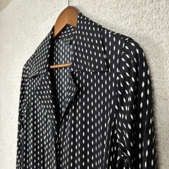 Massimo Dutti Dress Womens 2 Black White Diamond Checkered Print Button Front - Picture 3 of 15